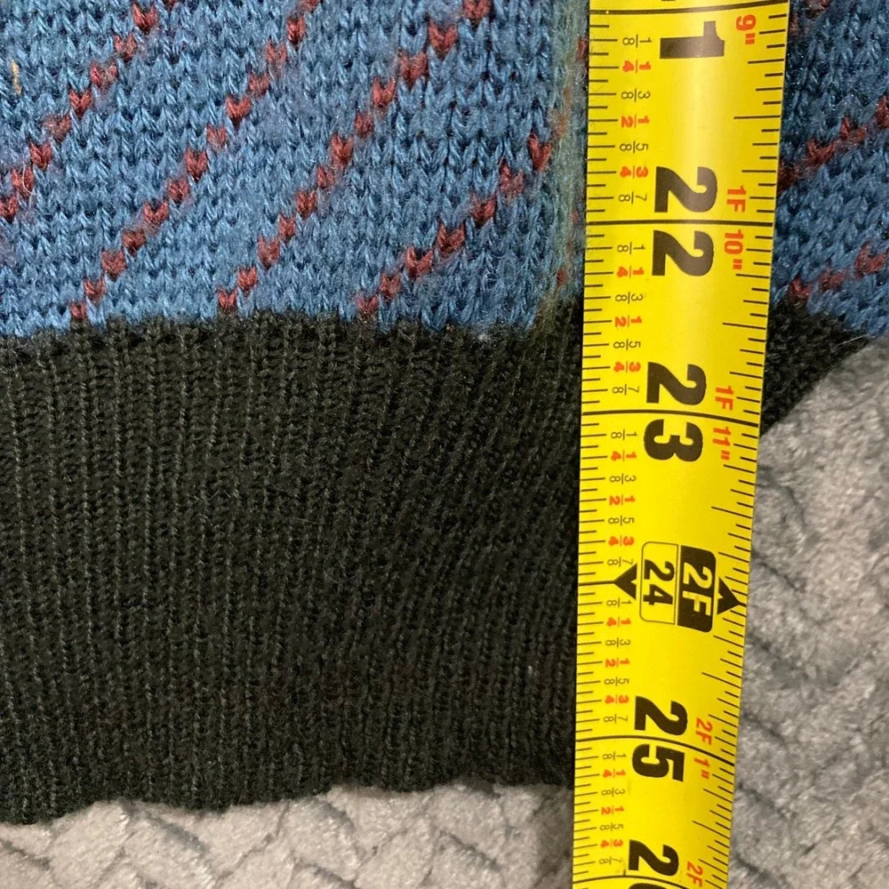 John Henry Sweater Mens L Vintage Henley Striped Multi-Color Button-Down
